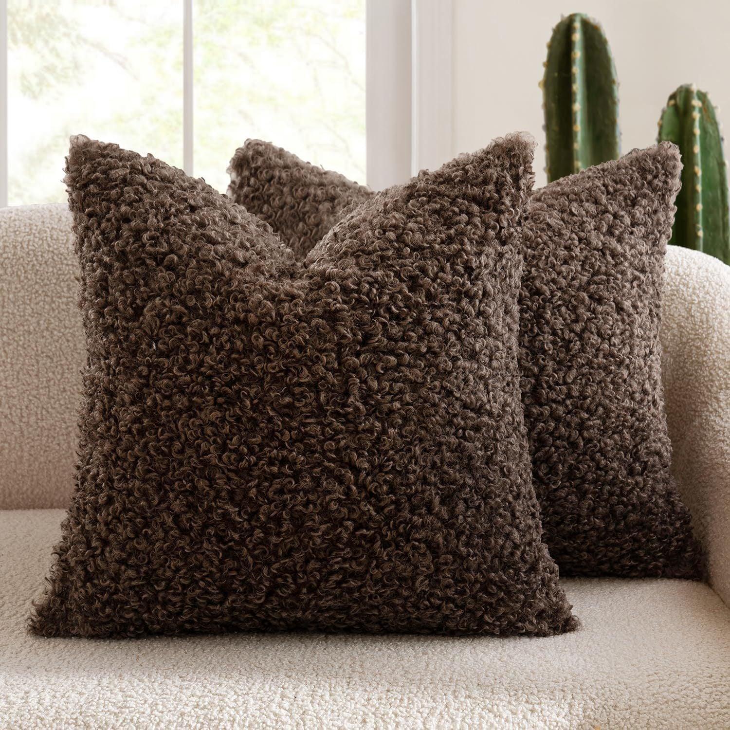 2 Pcs Coffee Cozy Teddy Boucle Cushion Cover - Plush Decorative Square Pillow Case for Sofa & Bed - Mekamart Australia