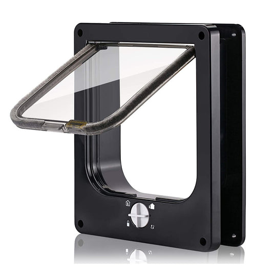 Size M Black 4-Way Locking Pet Flap Door for Cats and Small Dogs - Weatherproof Magnetic Cat Door