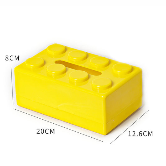Yellow 2 Pcs Creative Building Block Tissue Box Holder - Wall-Mounted & Desktop Dispenser for Bathroom, Kids Room & Office Decor