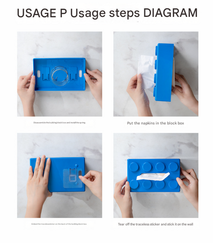 Blue 2 Pcs Creative Building Block Tissue Box Holder - Wall-Mounted & Desktop Dispenser for Bathroom, Kids Room & Office Decor