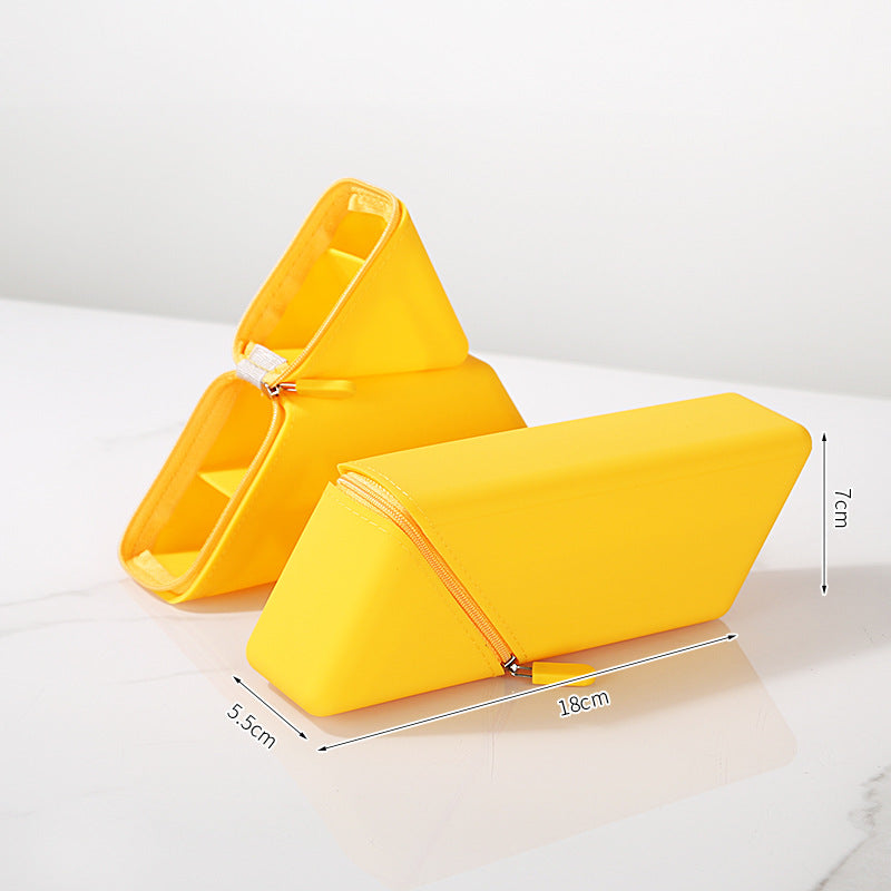 Yellow Transforming Silicone Pencil Case - Stand-Up Pen Holder & Stationery Organizer