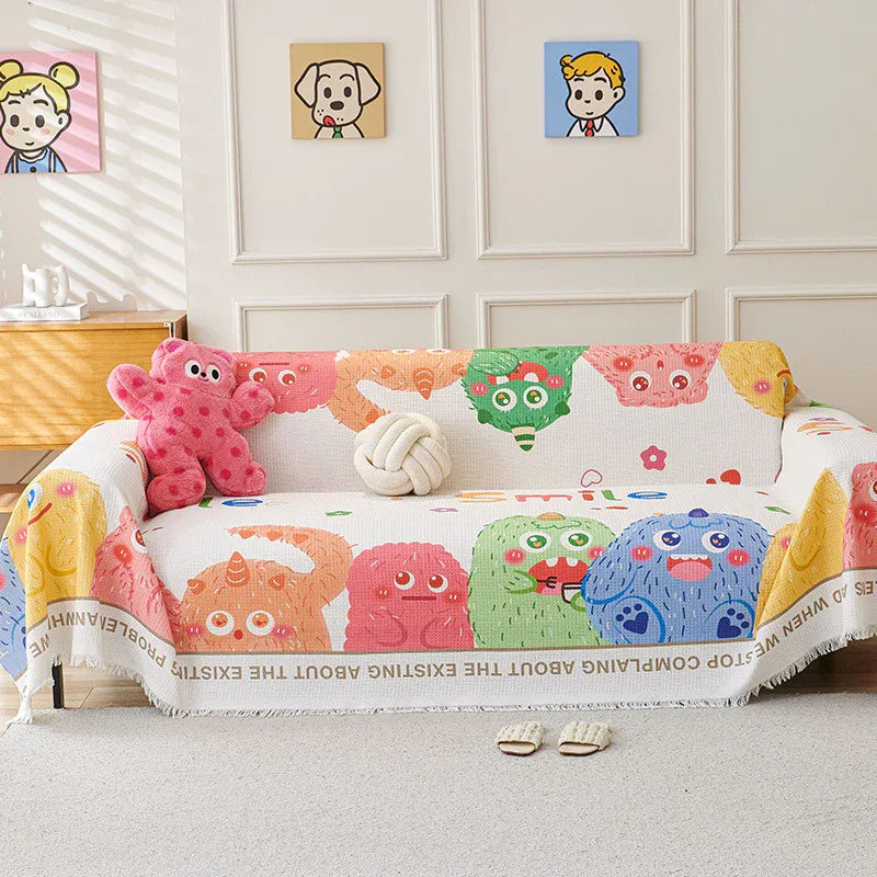 Dopamine Cartoon Sofa Cover - 180 x 230 cm Dustproof, Wear-Resistant, All-Season Two-Seater Sofa Protector - Mekamart Australia
