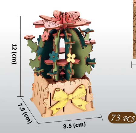 DIY 3D Wooden Cactus Puzzle Toy - Colorful Kids' Craft Set