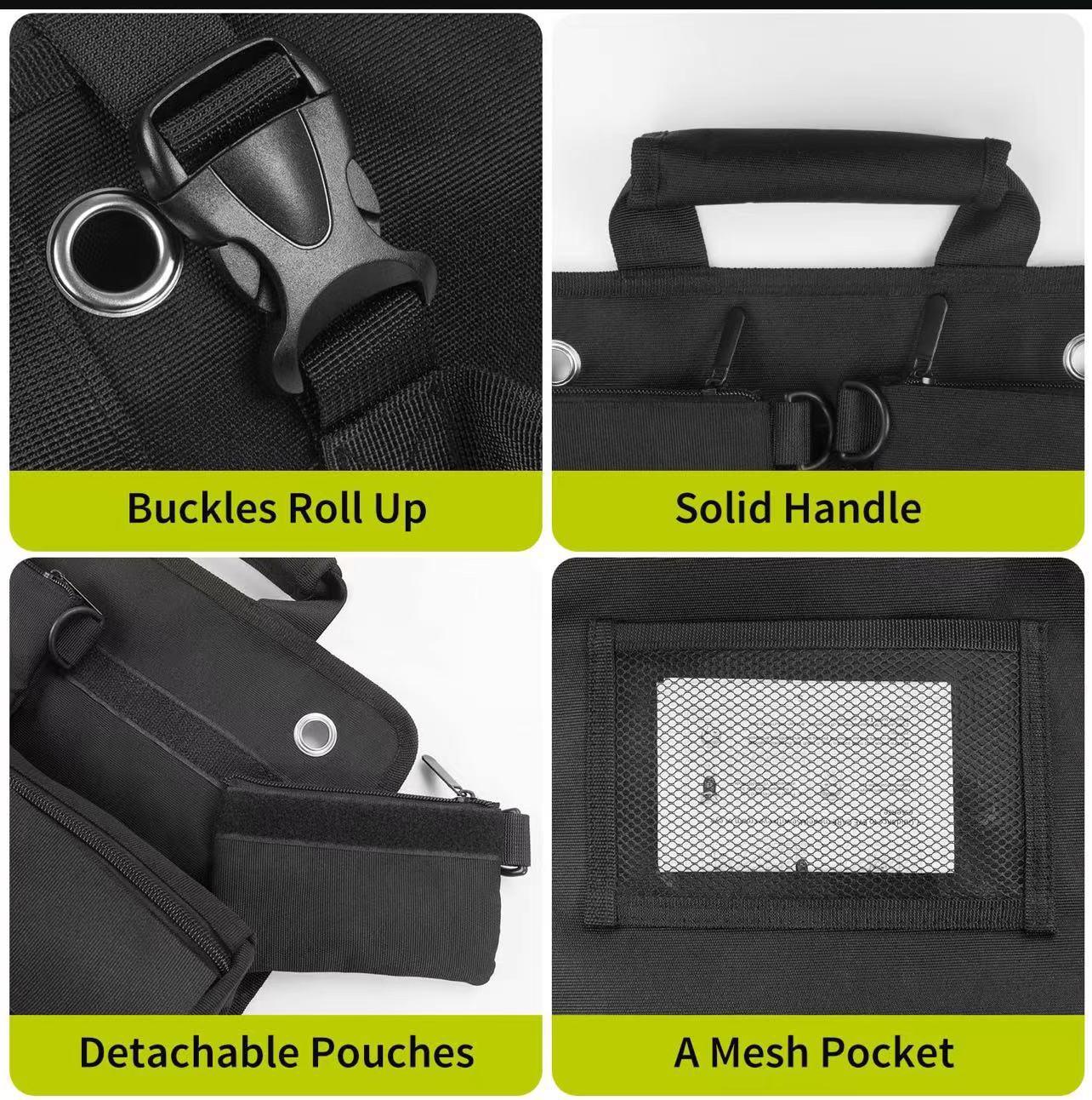 Black Heavy-Duty Tool Organizer Roll with Detachable Pouches - Mekamart Australia