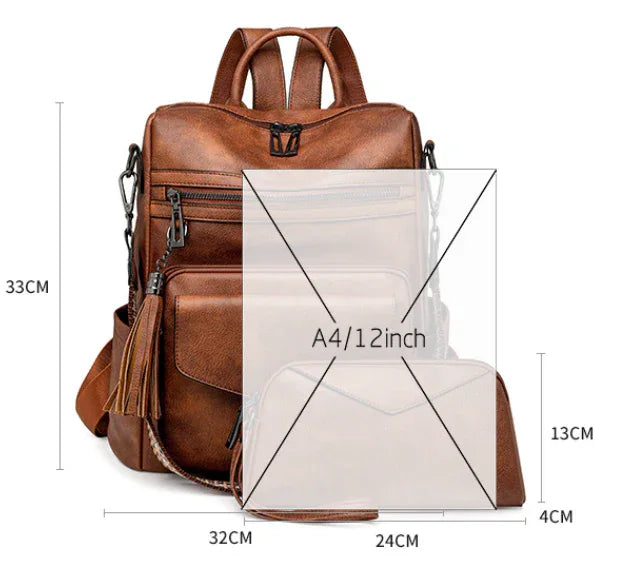 White-brown Women's Retro PU Leather Backpack - Dual-Color Tassel Design, Winter High-End Style - Mekamart Australia