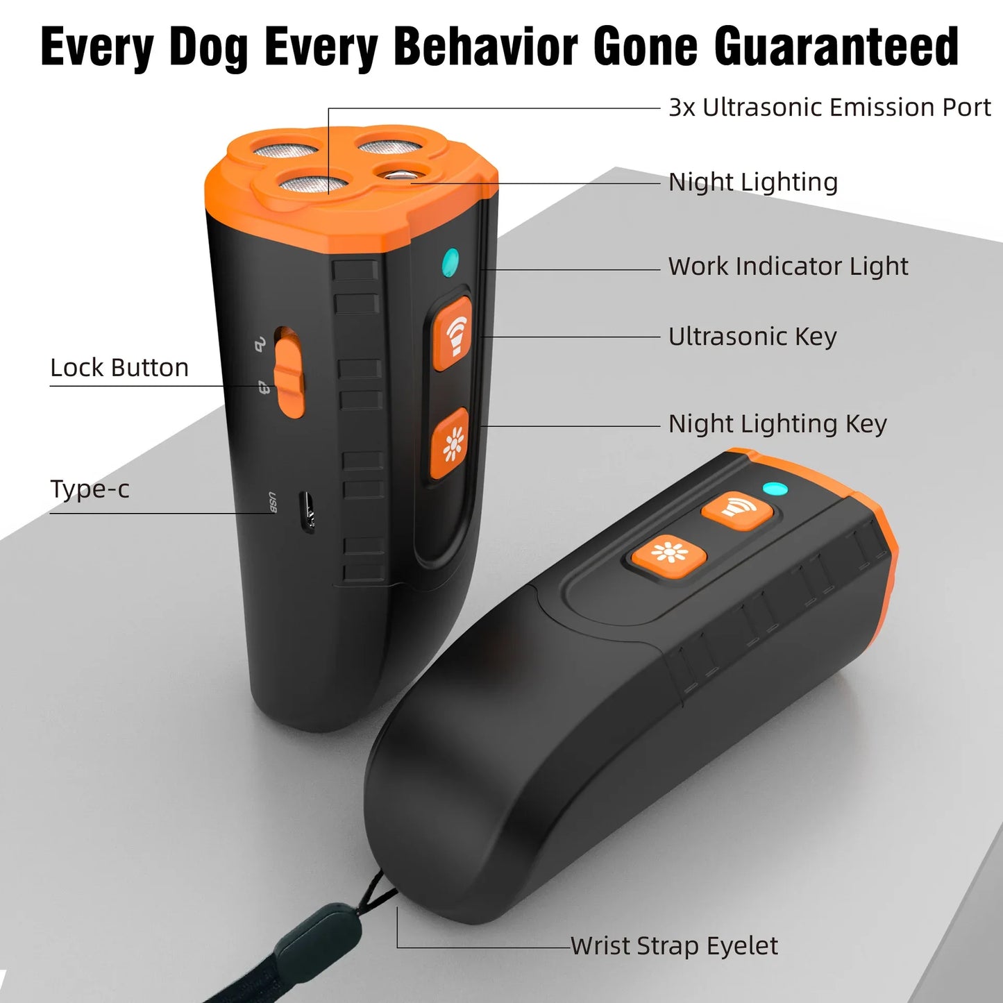 Portable 3-Core Ultrasonic Dog Repeller - High-Power Bark Control with Flash - Mekamart Australia