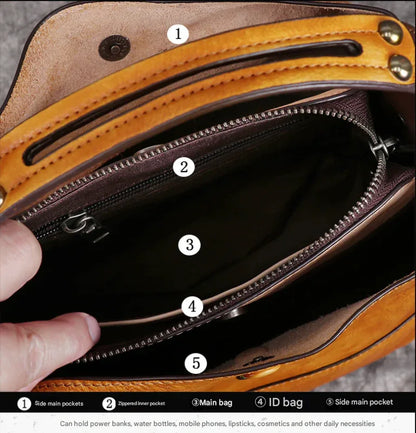 Vintage Yellow Leather Handbag - Elegant Multi-Functional Design - Mekamart Australia