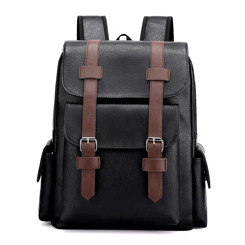 Black Large-Capacity PU Leather Backpack - Stylish Business & Travel Companion - Mekamart Australia