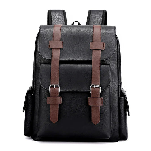 Black Large-Capacity PU Leather Backpack - Stylish Business & Travel Companion - Mekamart Australia
