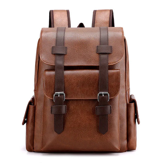Light Brown Large-Capacity PU Leather Backpack - Stylish Business & Travel Companion - Mekamart Australia
