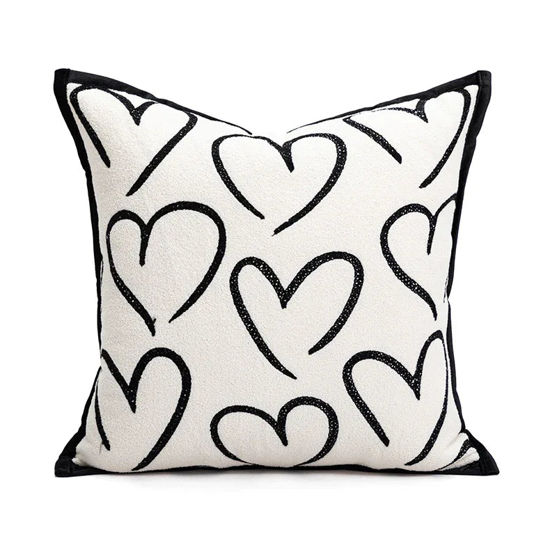 45*45cm Heart Triangle Elegant Two-Piece INS-Style Jacquard Pillow Covers - Black & White Sofa Decor - Mekamart Australia