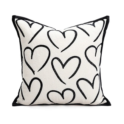 45*45cm Heart Triangle Elegant Two-Piece INS-Style Jacquard Pillow Covers - Black & White Sofa Decor - Mekamart Australia