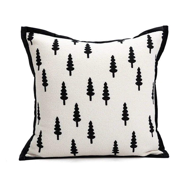 45*45cm Trees Triangle Elegant Two-Piece INS-Style Jacquard Pillow Covers - Black & White Sofa Decor - Mekamart Australia