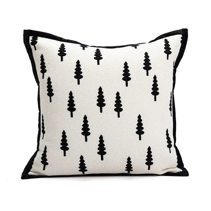 45*45cm Trees Triangle Elegant Two-Piece INS-Style Jacquard Pillow Covers - Black & White Sofa Decor - Mekamart Australia