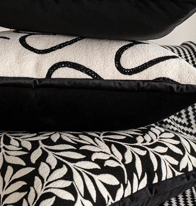 45*45cm Umbrella Pattern Elegant Two-Piece INS-Style Jacquard Pillow Covers - Black & White Sofa Decor - Mekamart Australia