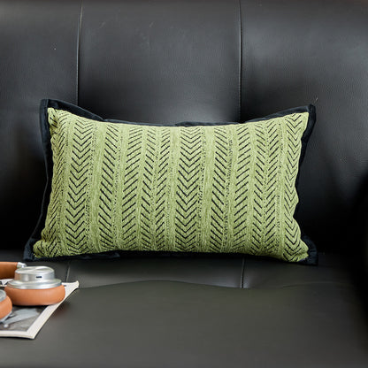 Green 2PCS Luxe Thick Chenille Herringbone Pillow Cover - Solid Color Square Lumbar Pillow