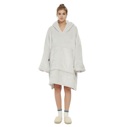 White Oversized Wearable Blanket Hoodie - Ultra Soft & Cozy Snuggle Pullover for Adults