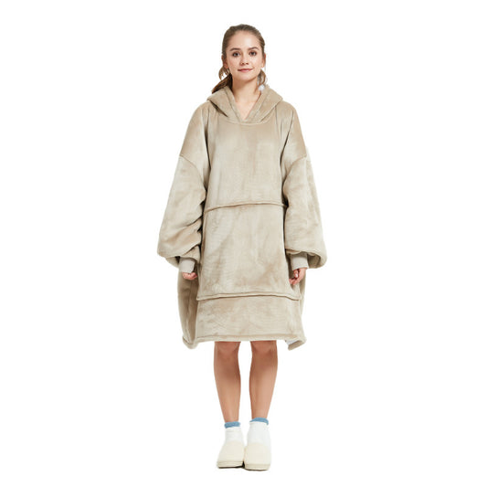 Khaki Oversized Wearable Blanket Hoodie - Ultra Soft & Cozy Snuggle Pullover for Adults