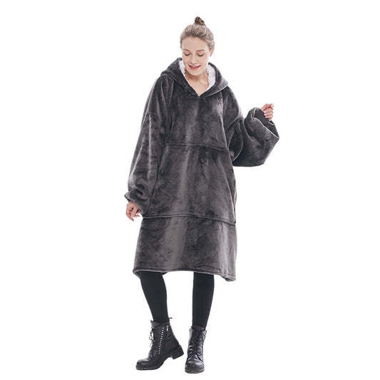 Dark Grey Oversized Wearable Blanket Hoodie - Ultra Soft & Cozy Snuggle Pullover for Adults