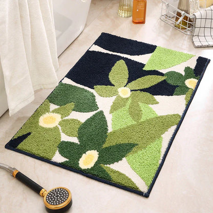 Green Pattern Bathroom Mat - Super Absorbent Non-Slip Rug (40x60cm), Toilet Floor Mat for Bathroom/Bedroom/Entryway