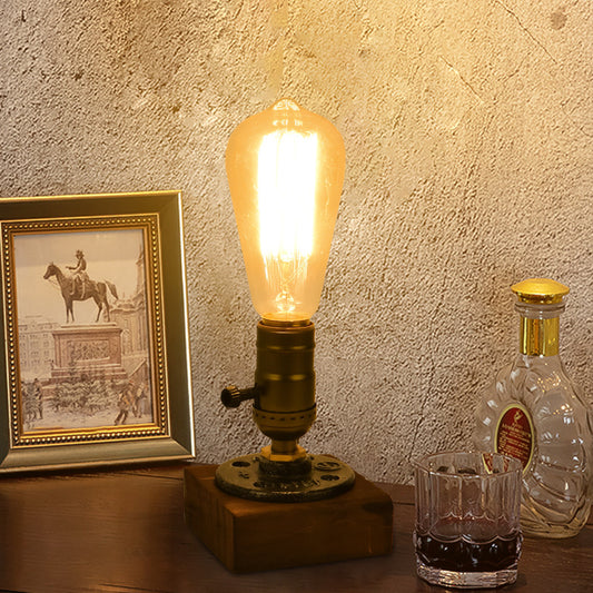 Rustic Industrial Table Lamp Vintage Wooden Base Accent Light