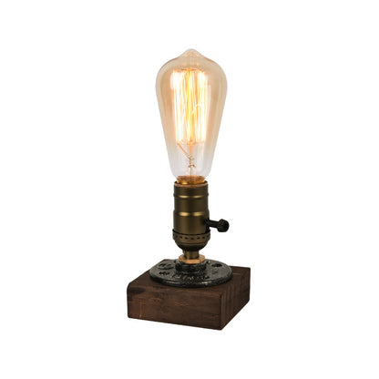 Rustic Industrial Table Lamp Vintage Wooden Base Accent Light
