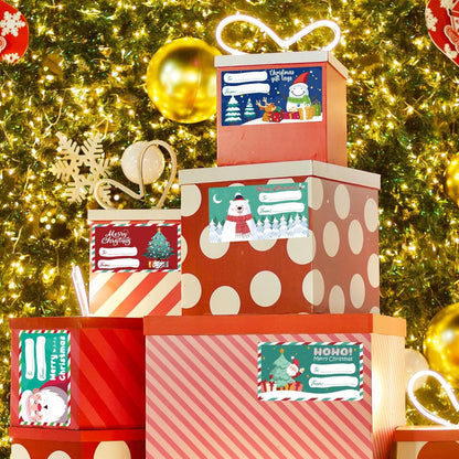 Set of 4 Christmas Gift Tag Sticker Rolls - 2000 Self-Adhesive Labels for Presents