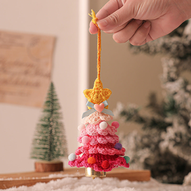 2PCS Red Handmade-Style Crochet Christmas Tree Ornament - Festive Plush Hanging Decor for Home & Car
