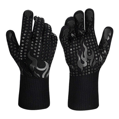 Black a Pair Of Extreme Heat Resistant BBQ Gloves (500°C) - Aramid Fiber with Non-Slip Silicone Grip for Grilling & Oven Use