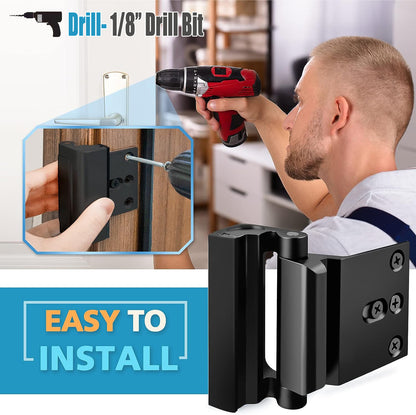 Black Heavy-Duty Hotel Style Security Door Lock - Childproof Door Reinforcement Latch for Home Safety