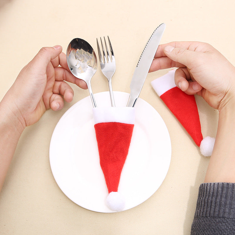 Mini Santa Hat Cutlery Holders (100-Pack) - Festive Christmas Wine Bottle Toppers & Table Decorations