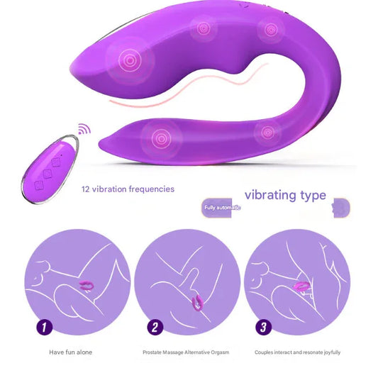 Red BlissLink U-Shaped Wearable Couple's Vibrator with Remote - 12 Modes for Shared Intimacy & Solo Fun - Mekamart Australia