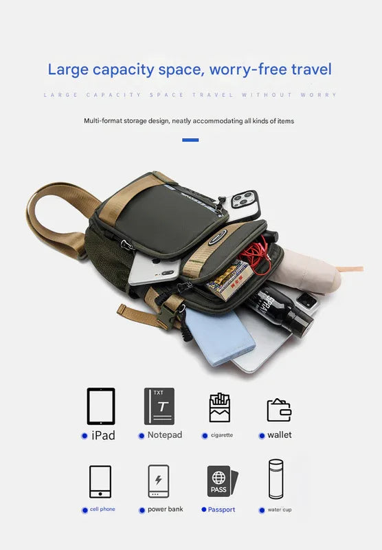 Grey Stylish Multi-Functional Men's Chest Bag - Lightweight Crossbody Sling Pack - Mekamart Australia