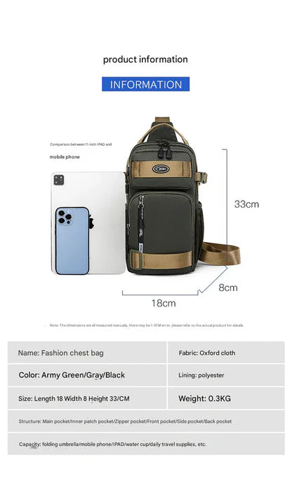 Grey Stylish Multi-Functional Men's Chest Bag - Lightweight Crossbody Sling Pack - Mekamart Australia