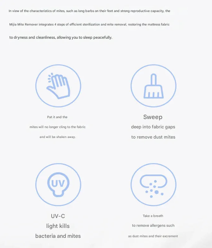 Cordless UV-C Dust Mite Vacuum - Lightweight Handheld Cleaner with HEPA Filtration for Mattresses, Sofas, and Upholstery(3.7V)