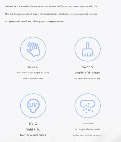 Cordless UV-C Dust Mite Vacuum - Lightweight Handheld Cleaner with HEPA Filtration for Mattresses, Sofas, and Upholstery(7.4V)