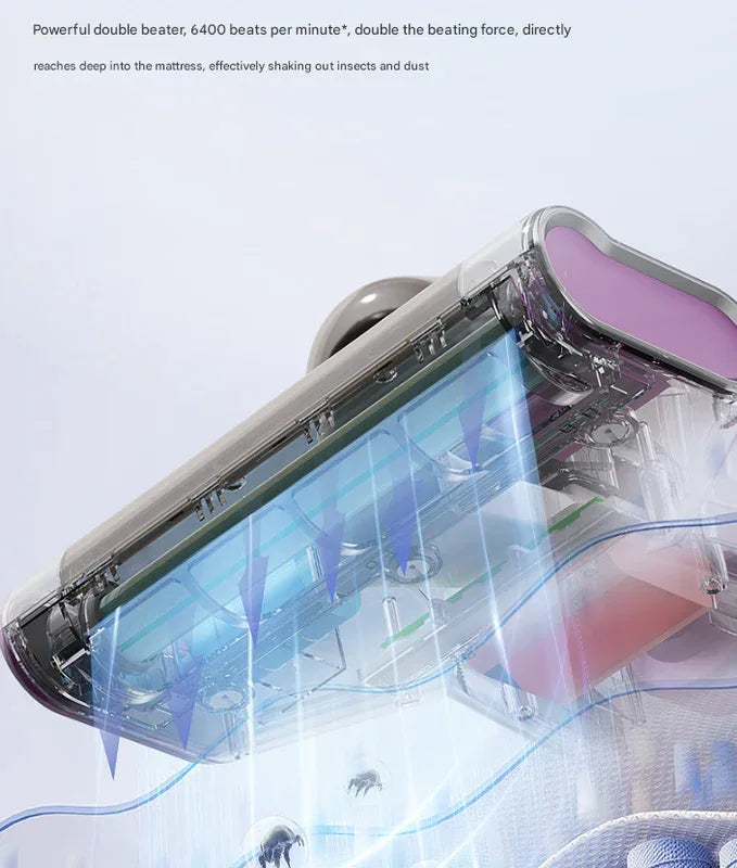 White Advanced Cordless UV-C Dust Mite Vacuum - Handheld Cleaner with Hot Air, Pulsating Pads & LED Display