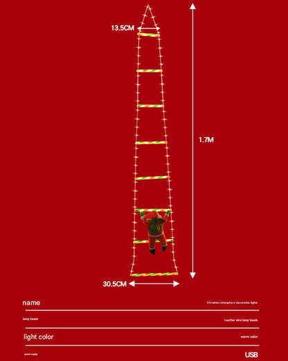 Festive Climbing Santa LED Ladder Light - USB Powered Outdoor Christmas Hanging Decoration with Remote(1.7m)