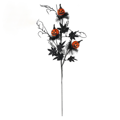 Halloween Black Twig & Pumpkin Stems (2-Pack) - Artificial Floral Picks for Spooky Arrangements