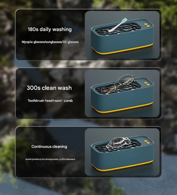 Silver Portable Ultrasonic Cleaner - 45kHz Professional High-Frequency Cleaning Machine for Jewellery, Glasses, Watches, and Makeup Brushes