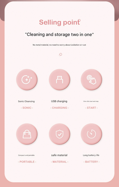 Grey Portable Ultrasonic Contact Lens Cleaner - Automatic Electric Cleaning Case with LED Makeup Mirror, USB Rechargeable for Travel & Home