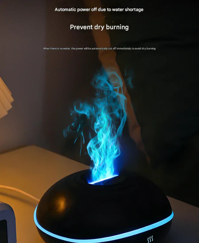 Black Mini USB Aromatherapy Diffuser with Flame Projection - Portable Humidifier for Home and Car Use