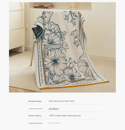 Lily 40S Pure Cotton Gauze Bath Towel - Extra Large, Thick, Soft, and Highly Absorbent for Adults