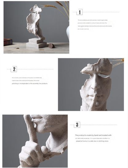 Silver Modern 'Silence is Golden' Abstract Sculpture - Nordic Resin Art Statue for Office & Living Room Decor