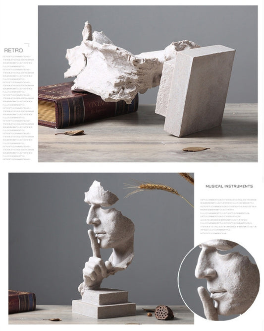 Sandstone color Modern 'Silence is Golden' Abstract Sculpture - Nordic Resin Art Statue for Office & Living Room Decor