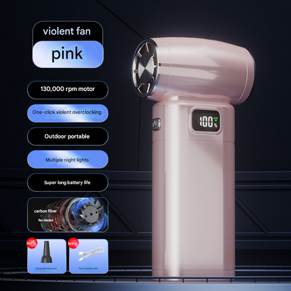 Pink Portable High-Speed Turbo Fan & Air Duster - 130,000 RPM Brushless Motor, Rechargeable Blower