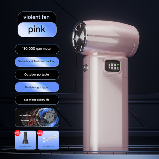 Pink Portable High-Speed Turbo Fan & Air Duster - 130,000 RPM Brushless Motor, Rechargeable Blower