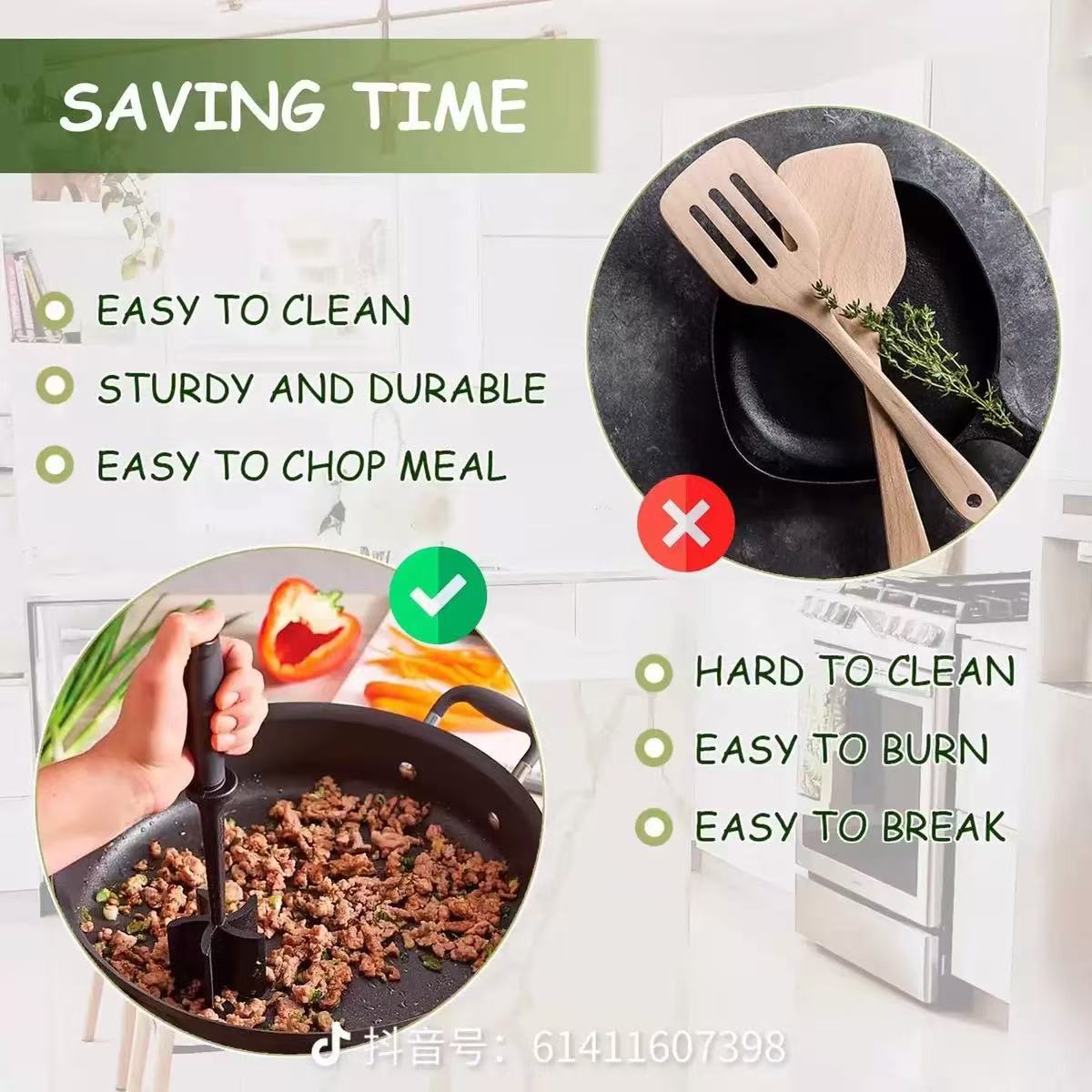 3-pieces Red Premium Heat Resistant Meat Chopper - Ground Meat Masher Utensil for Hamburger & Non-Stick Pans