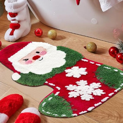 Red The Alien Old Man of Christmas Festive Christmas Shaped Floor Mat - Plush Non-Slip Holiday Accent Rug