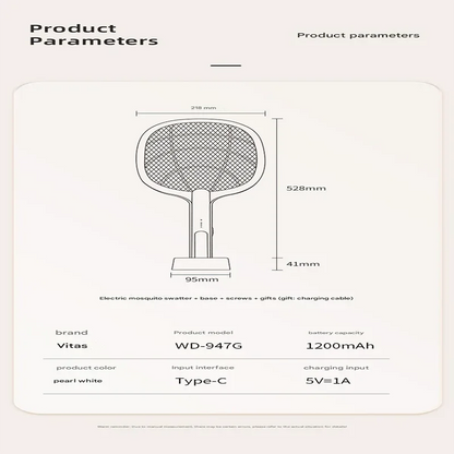 White Rechargeable 2-in-1 Bug Zapper Racket - Electric Fly Swatter & UV Mosquito Lamp with Charging Base